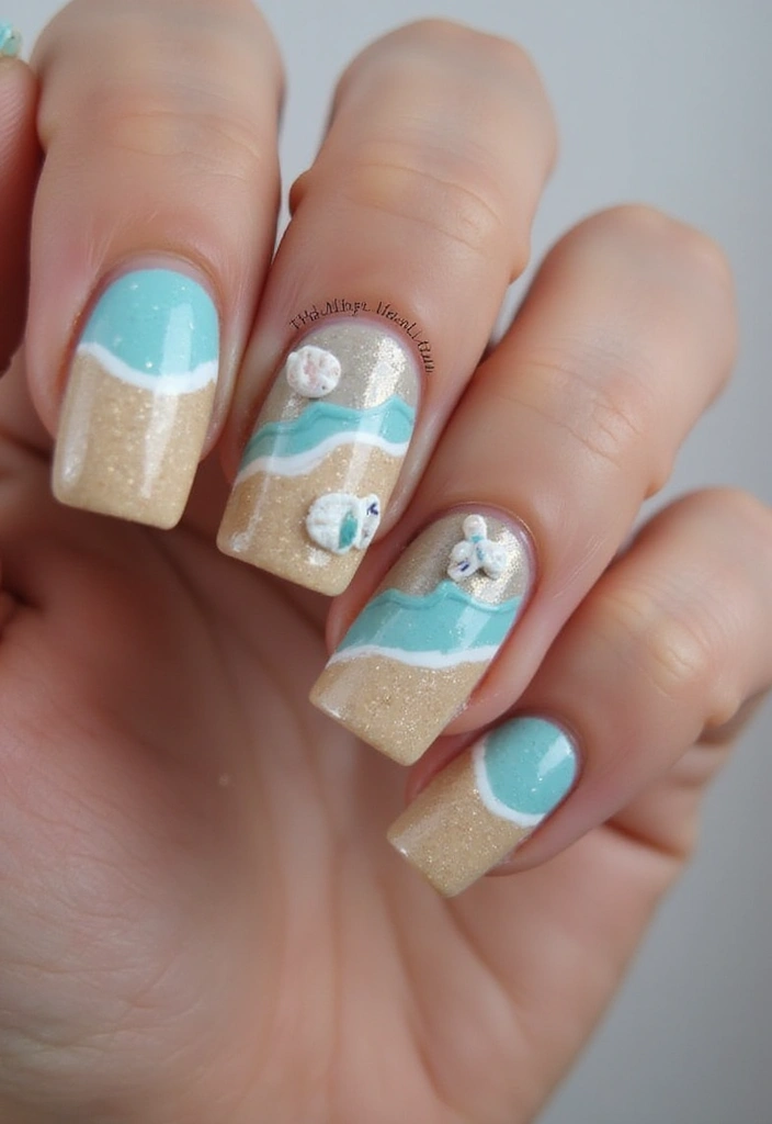 25 Stunning Summer Nails That'll Make Your Vacation Photos Pop! - 17. Cool Beach Vibes