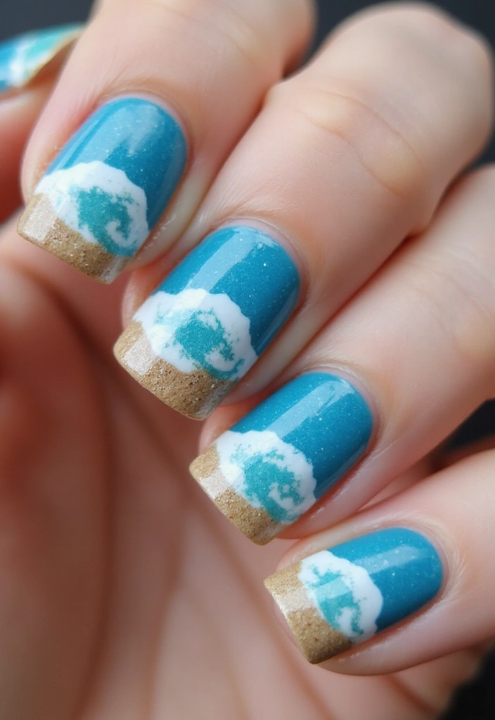 25 Stunning Summer Nails That'll Make Your Vacation Photos Pop! - 7. Ocean Wave Designs