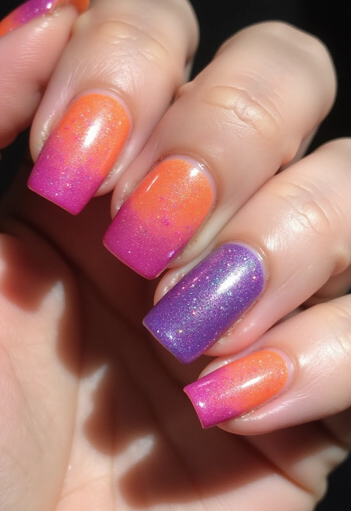 25 Stunning Summer Nails That'll Make Your Vacation Photos Pop! - 1. Tropical Sunset Ombre