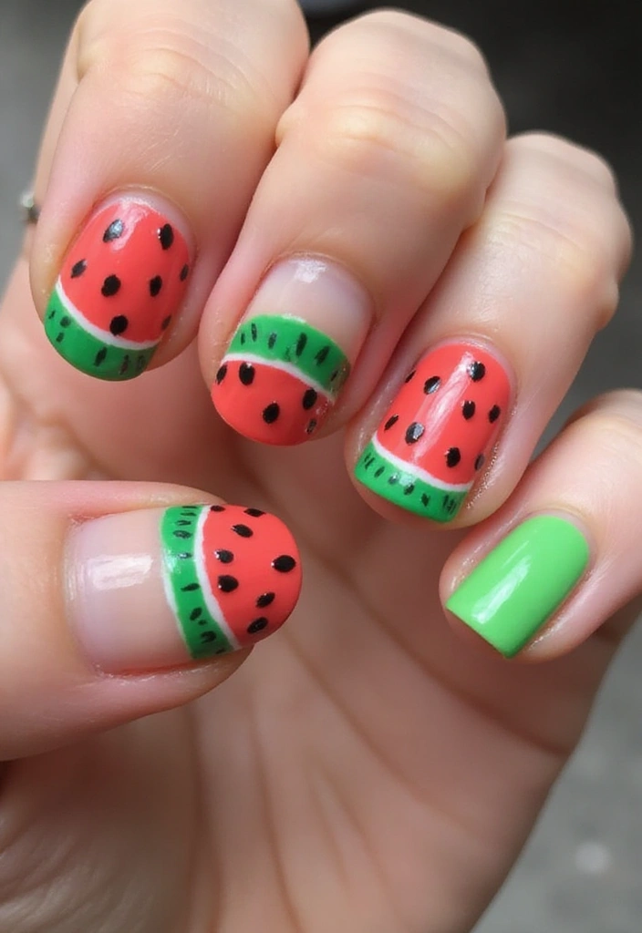 25 Stunning Summer Nails That'll Make Your Vacation Photos Pop! - 15. Watermelon Slice Fun